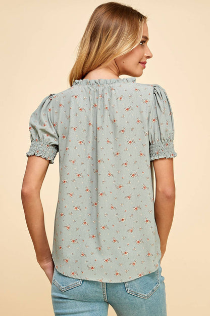Floral Ruffled Top in Sage