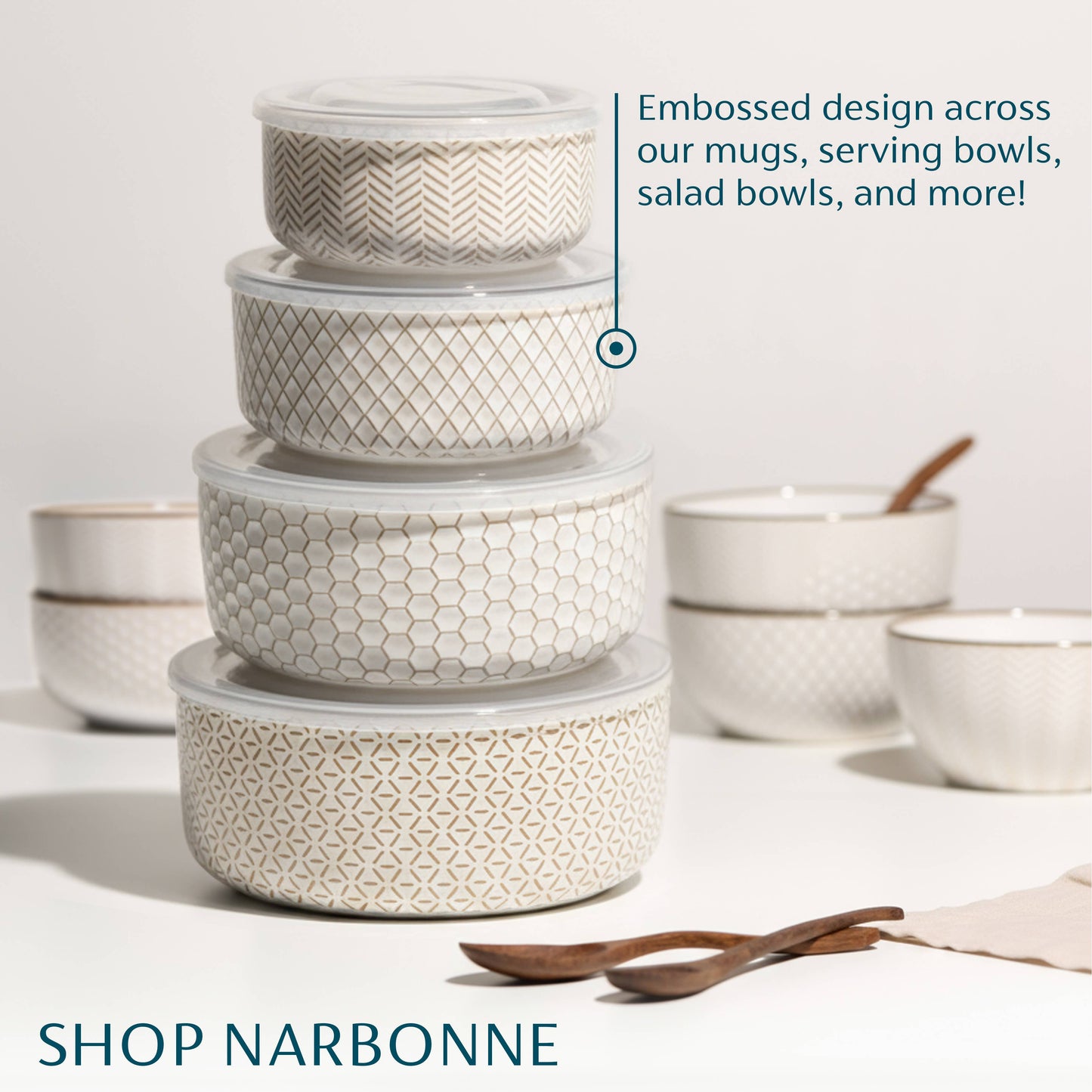 Kook Ceramic Nesting Bowls with Lids