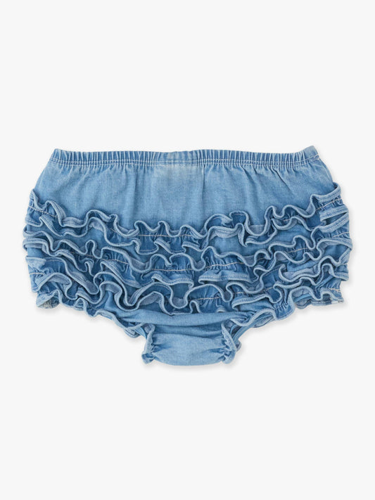 Baby Girls Light Wash Stretch Denim RuffleButt Bloomer