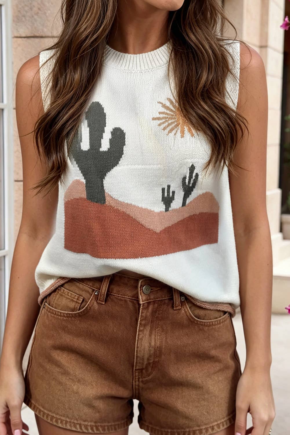 Cactus Western Oasis Loose Sweater Vest