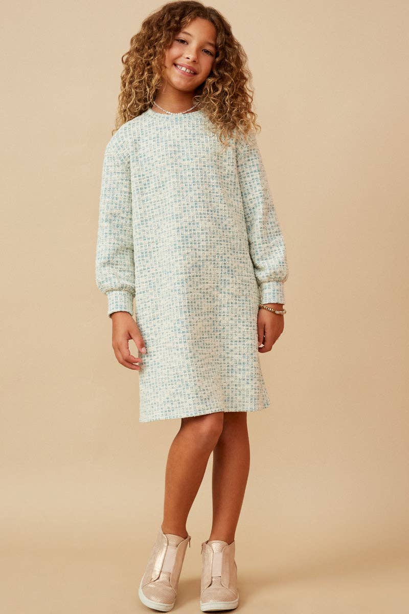 Girls Lurex Tweed Long Sleeve Shift Dress