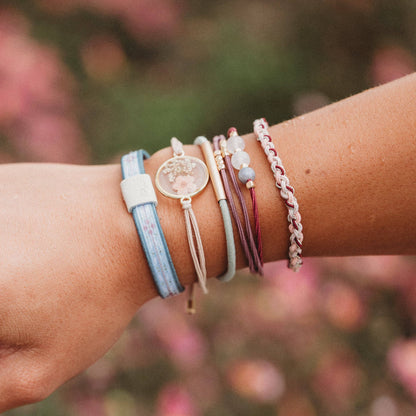 K’lani "Bloom" Maroon and Pink with Pressed Flowers Hair Tie Bracelets