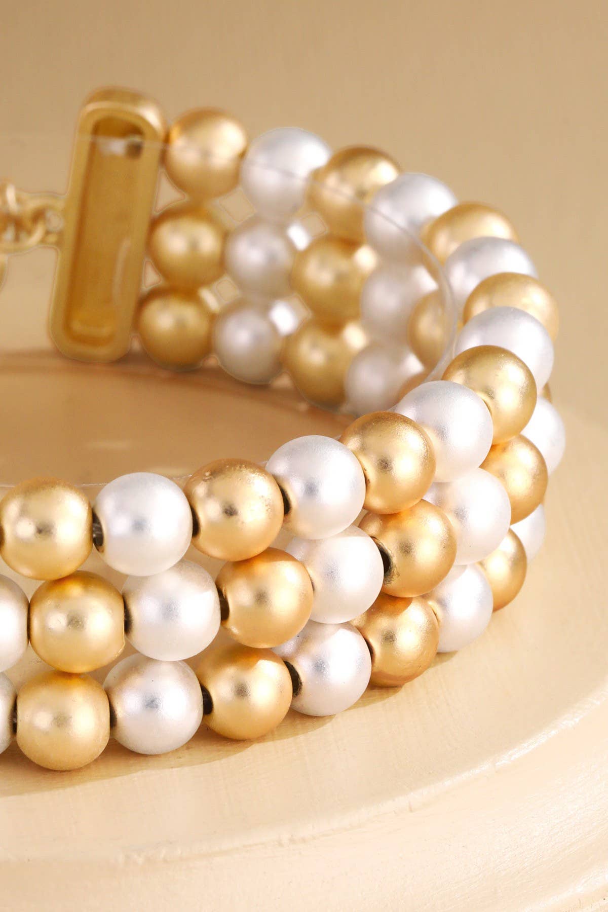 Triple Strand Pearl & Gold Bead Bracelet