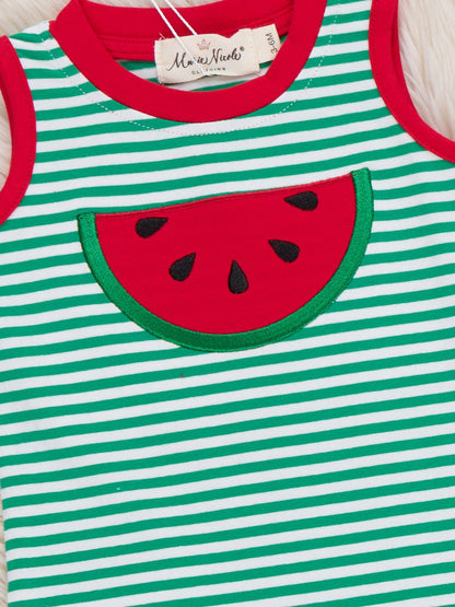 Watermelon Days Embroidered Romper