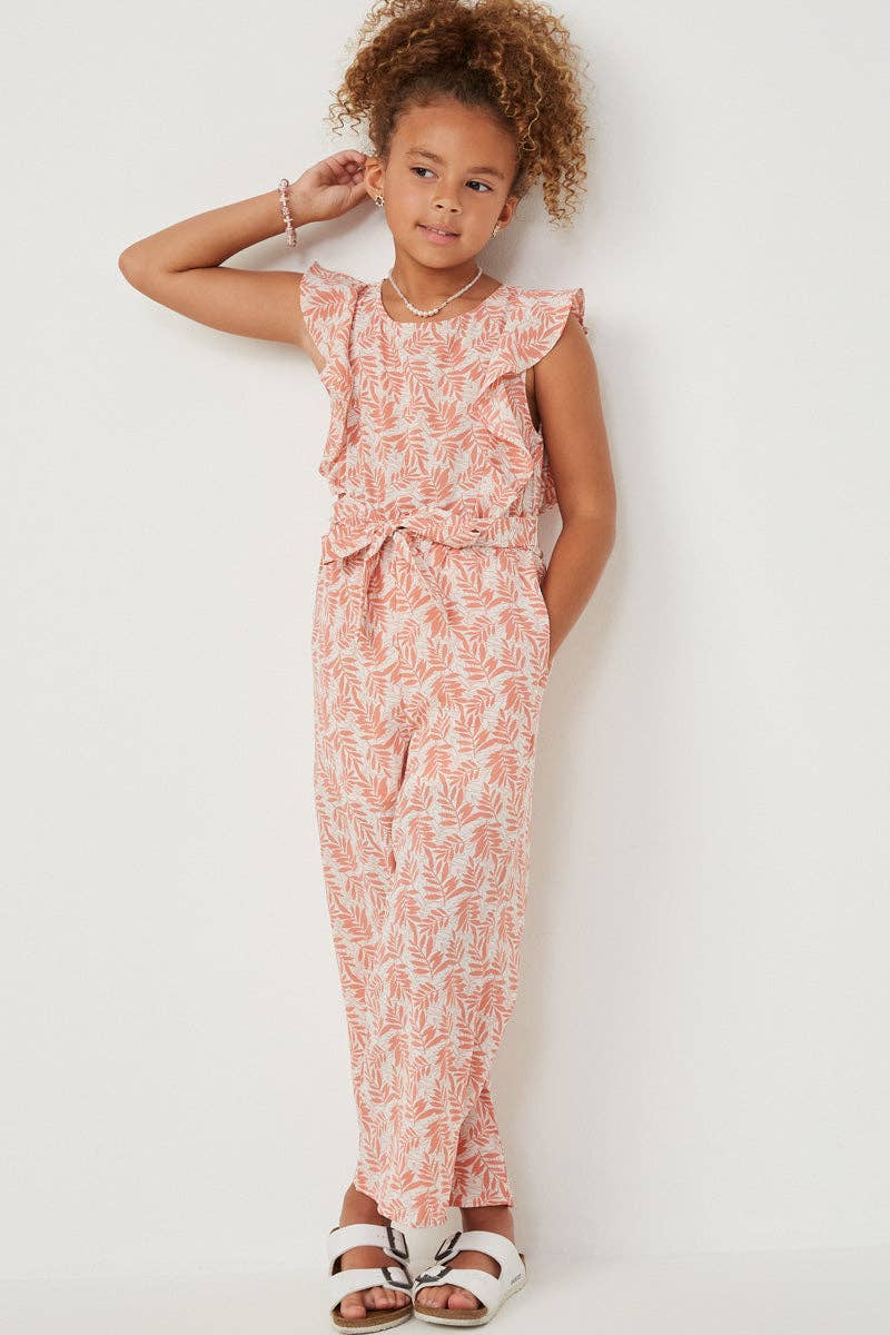Botanical Print Ruffled Wideleg Jumpsuit
