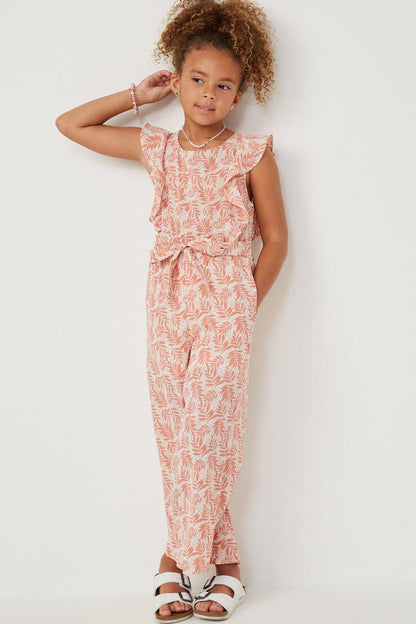 Botanical Print Ruffled Wideleg Jumpsuit