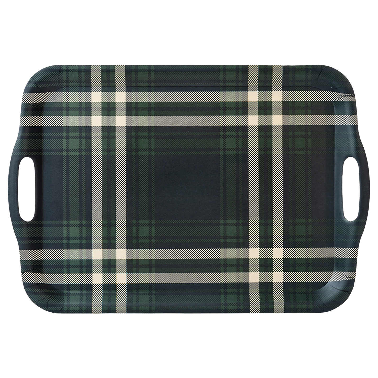 Navy Green Plaid Large Melamine Tray w/ Handles - Gift