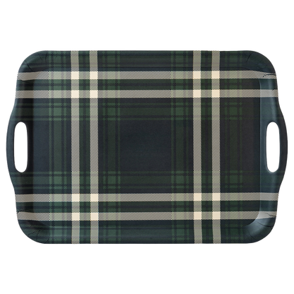Navy Green Plaid Large Melamine Tray w/ Handles - Gift