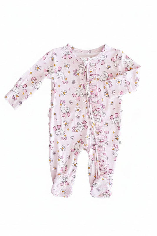Silly Goose Ruffle Zipper Footie