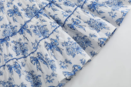 Blue Floral Layered Dress