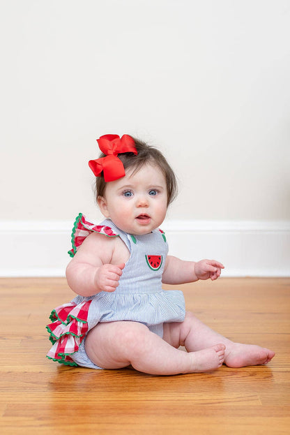 Blue Seersucker Watermelon Ruffle Romper