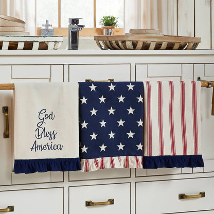 Stars Ruffled Tea Towel Set of 3 16x28