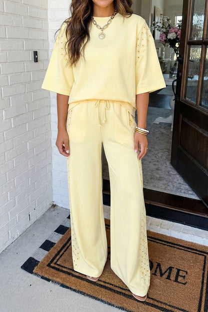 Yellow Eyelet Lounge Set