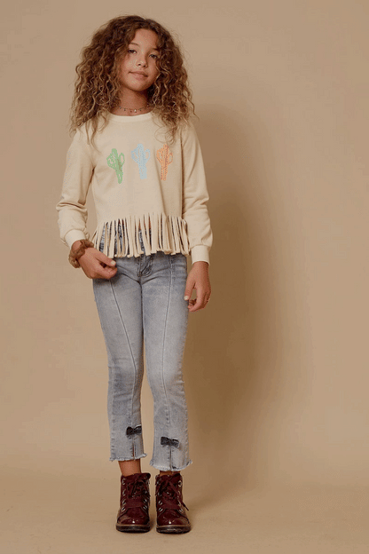 Girls Fringed Graphic Terry Top