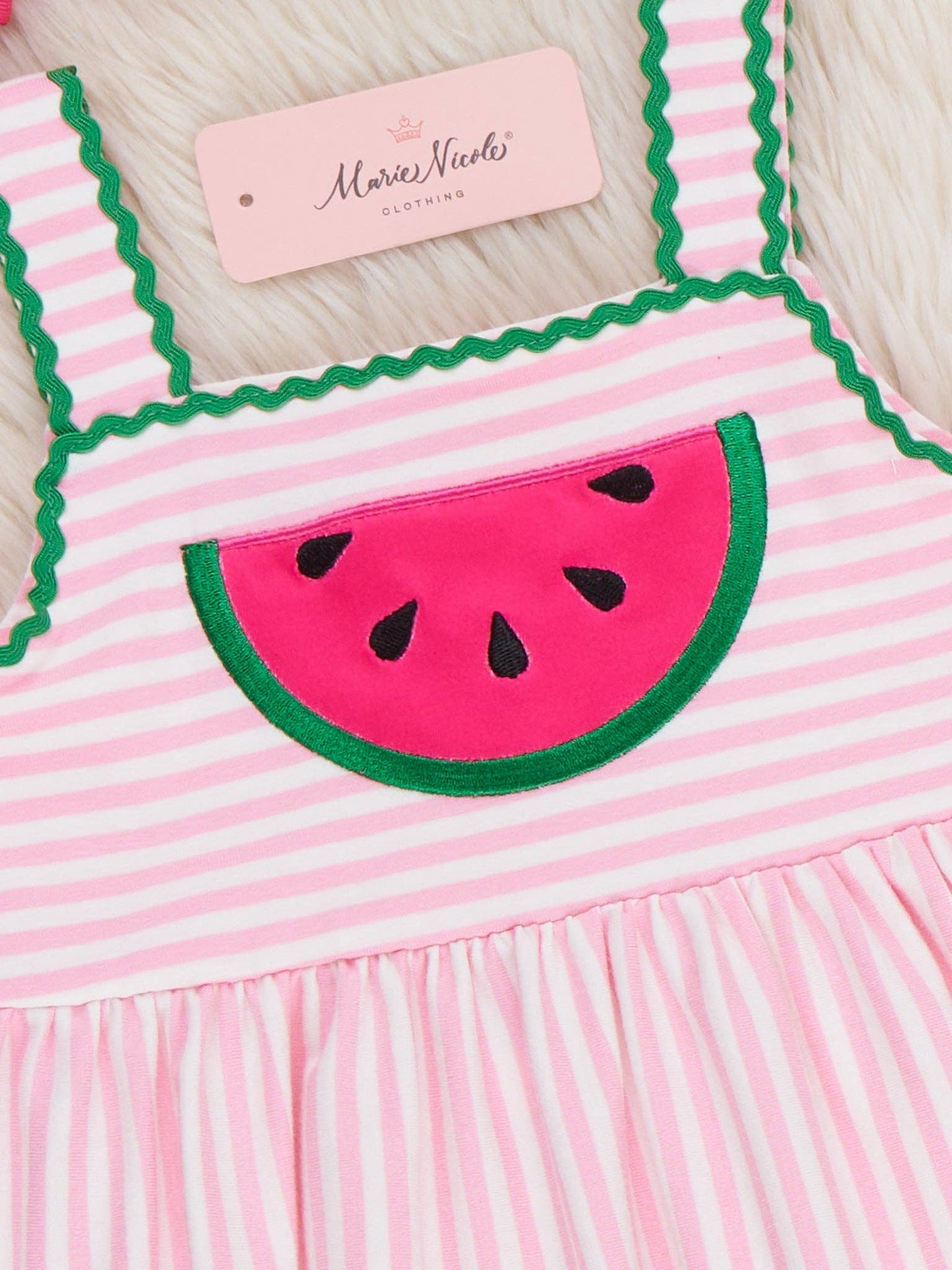 Watermelon Days Striped Embroidery Ruffle Dress