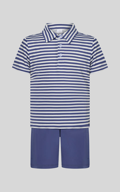 Navy Stripe Polo Set