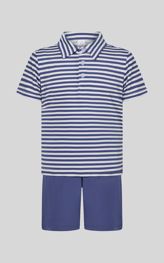 Navy Stripe Polo Set