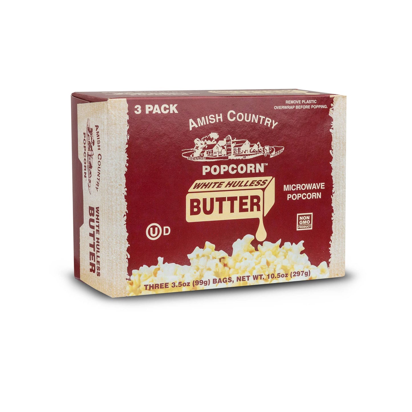 Amish Country 3pk Microwave Buttery White Hulless Popcorn