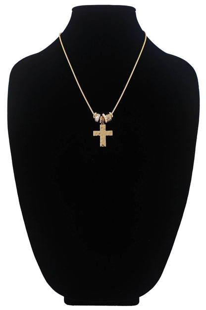 Hammered Cross & Beaded Charm Necklace