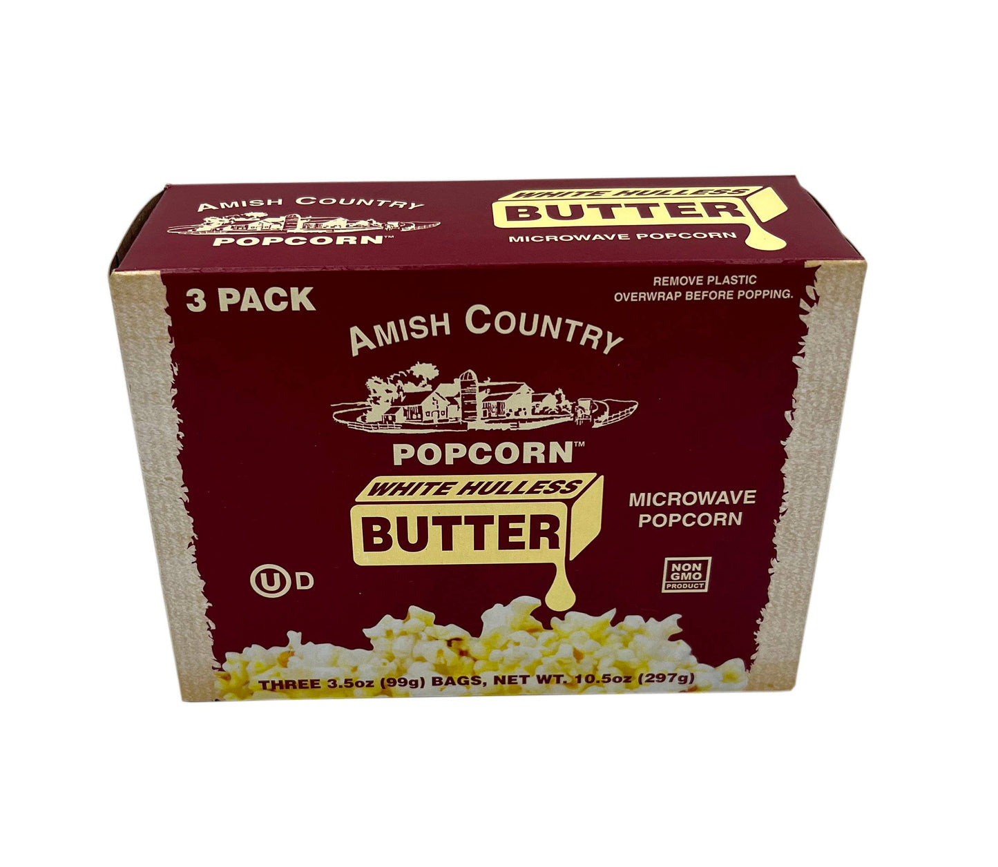 Amish Country 3pk Microwave Buttery White Hulless Popcorn