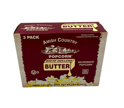 Amish Country 3pk Microwave Buttery White Hulless Popcorn