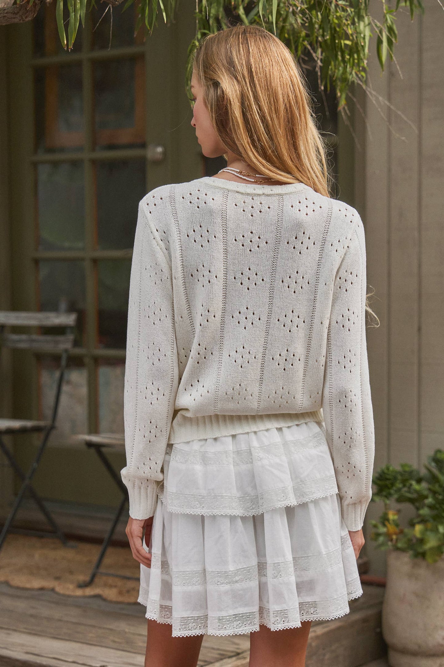 Pointelle Lace Trim Cardigan
