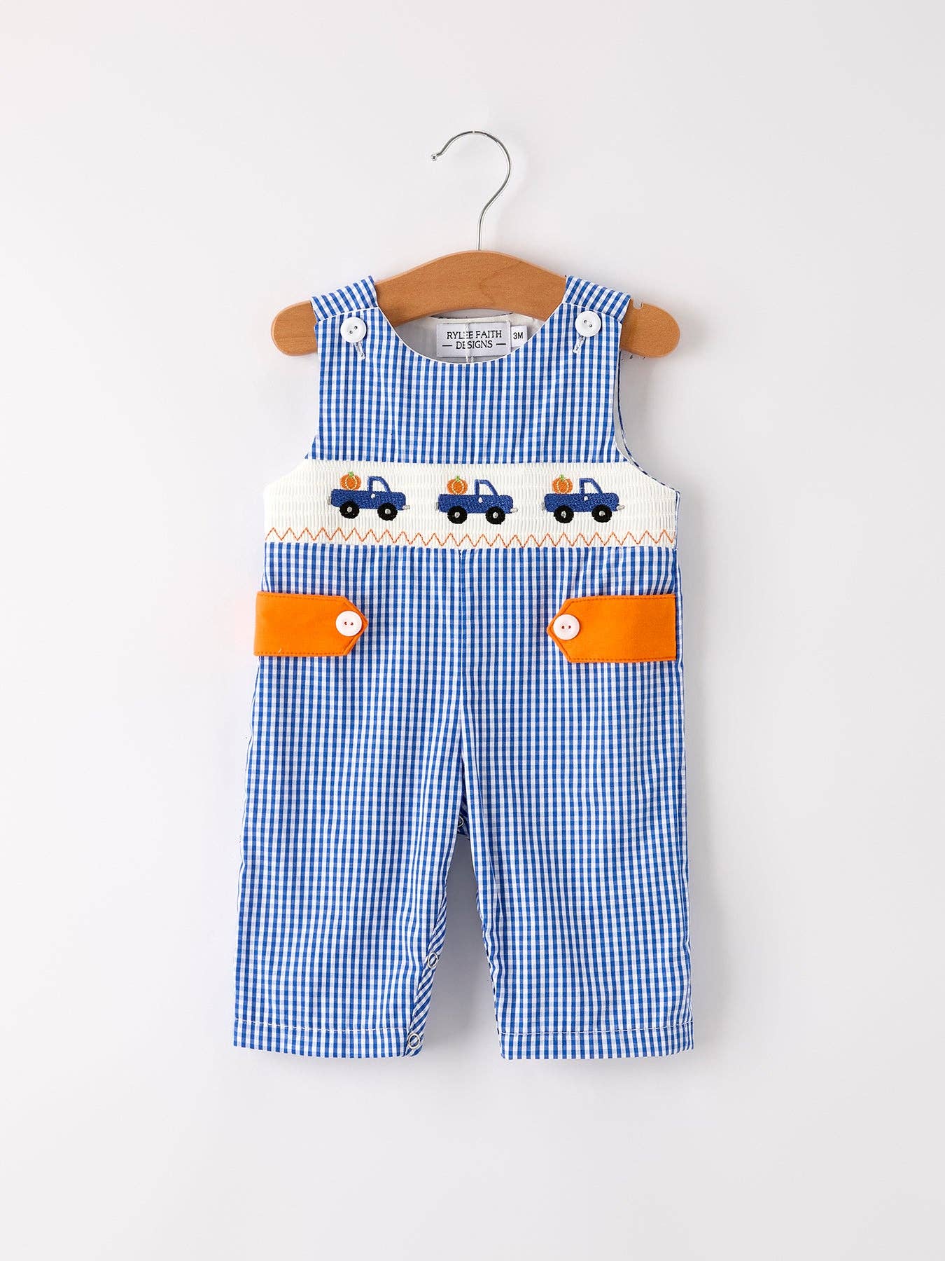 Fall Thanksgiving & Halloween Truck Smock Embroidery Baby Boy Romper