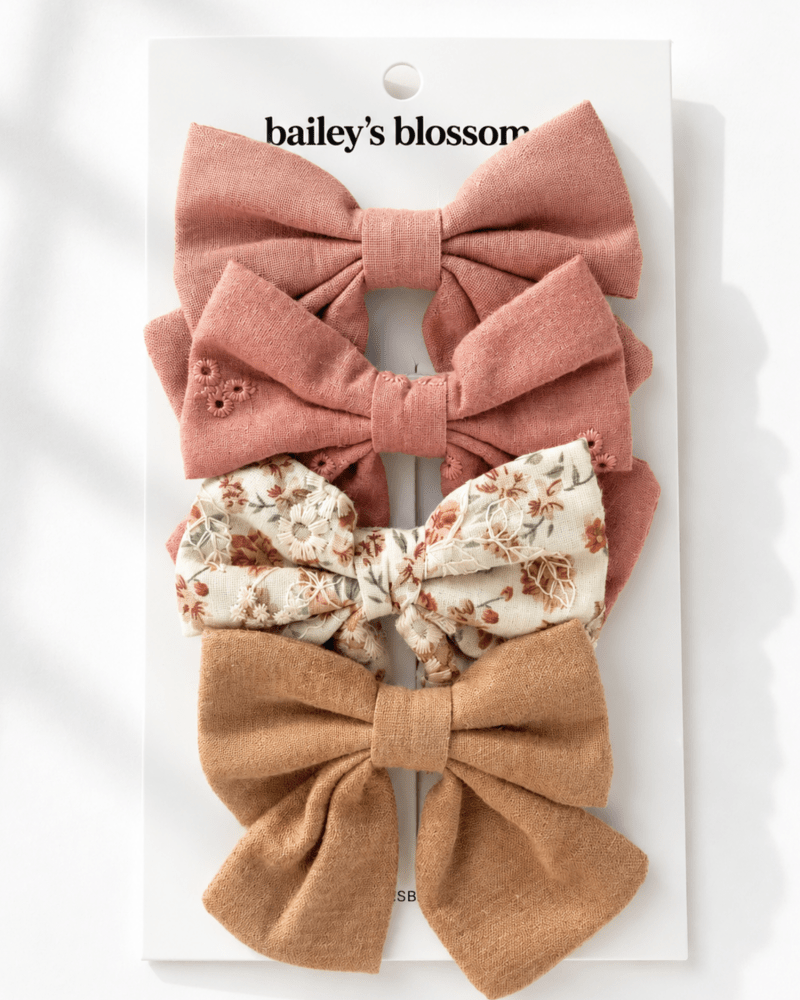 Cottage rose 4-Piece Bow Clip Set