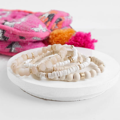 Summer Fresh Neutrals stack clay glass wood beads bracelets set