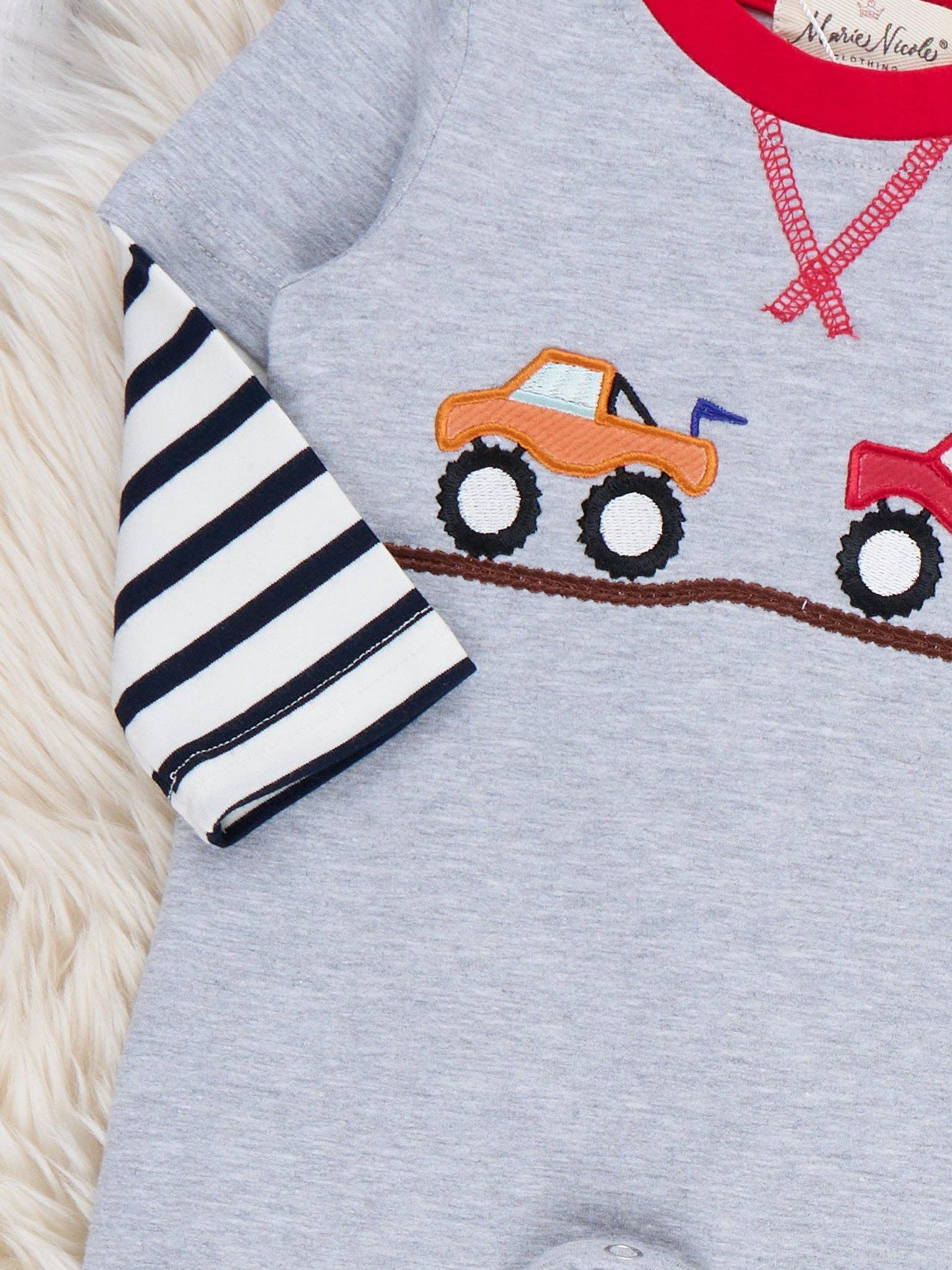 Fast Cars Embroidered Stripe Romper