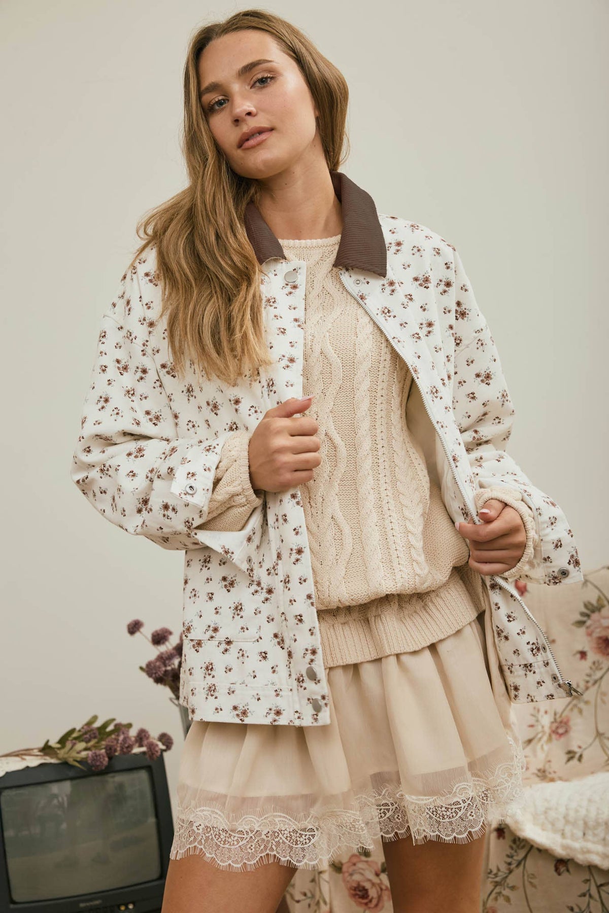 FLORAL CORDUROY DENIM JACKET