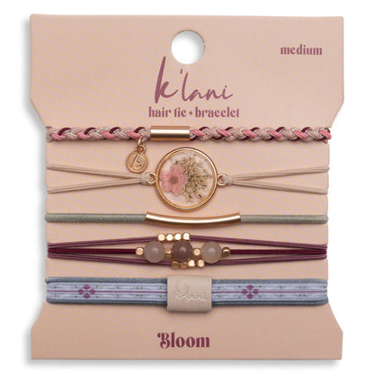 K’lani "Bloom" Maroon and Pink with Pressed Flowers Hair Tie Bracelets