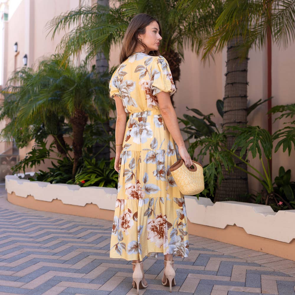 Yellow Floral Tiered Maxi Skirt