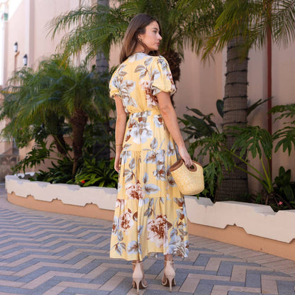Yellow Floral Tiered Maxi Skirt