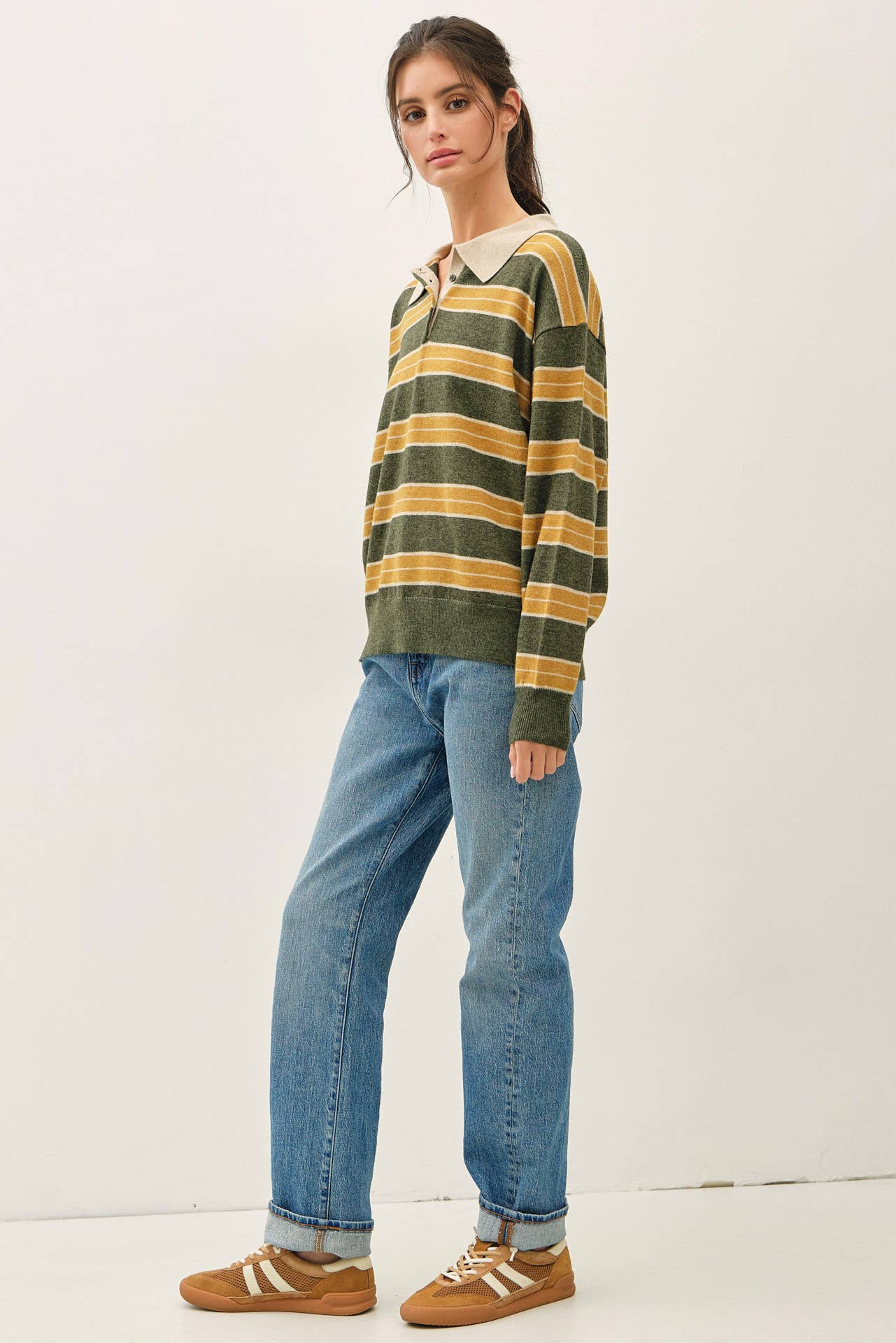 HENLEY STRIPE SWEATER