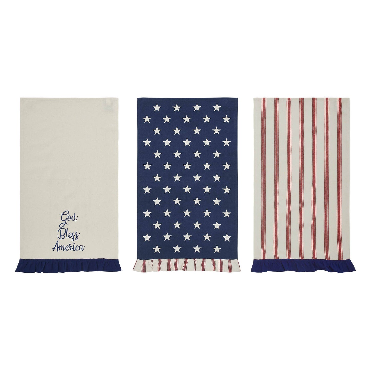 Stars Ruffled Tea Towel Set of 3 16x28
