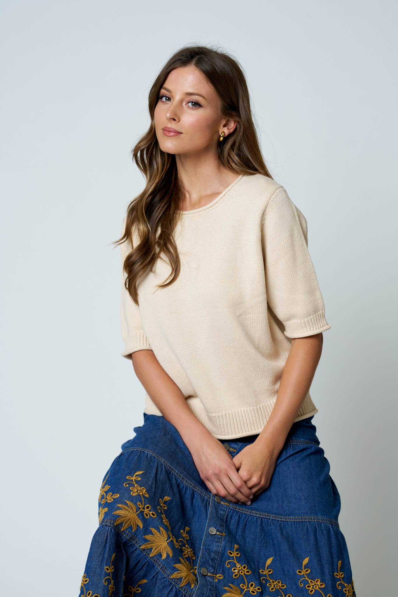 HALF SLEEVE SWEATER KNIT TOP