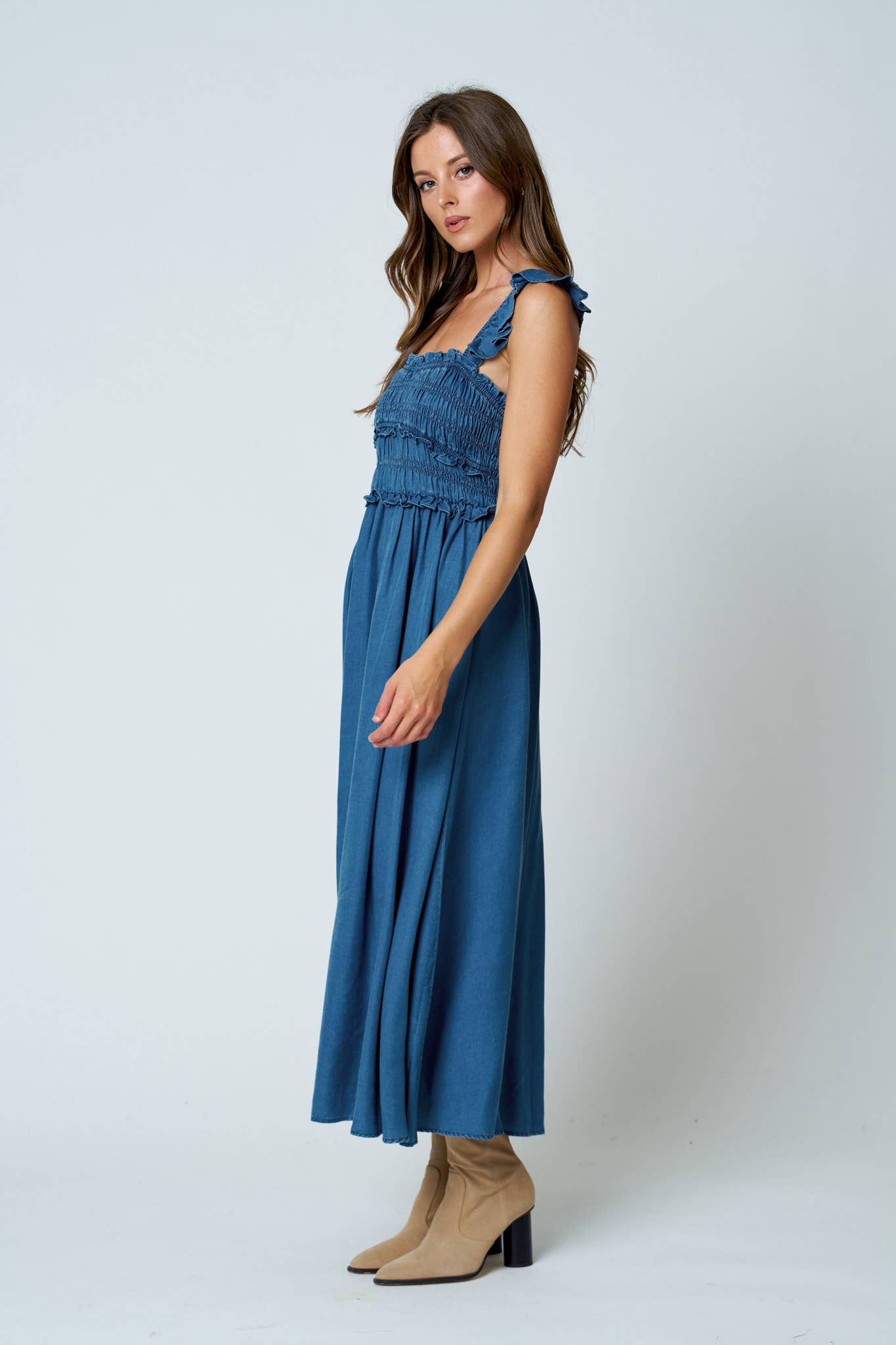 SMOCKED DENIM DRESS