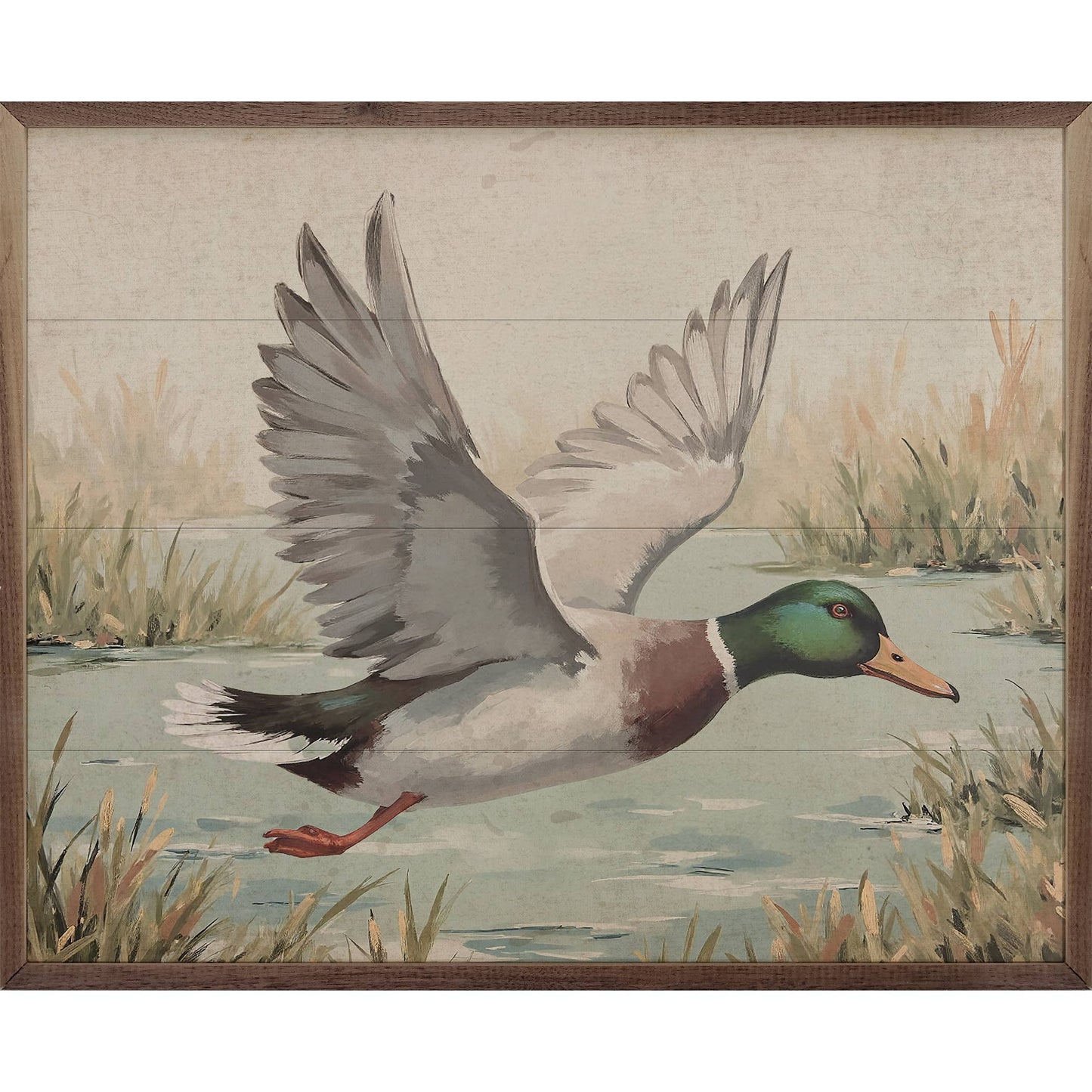 Duck Over Pond Wood Canvas