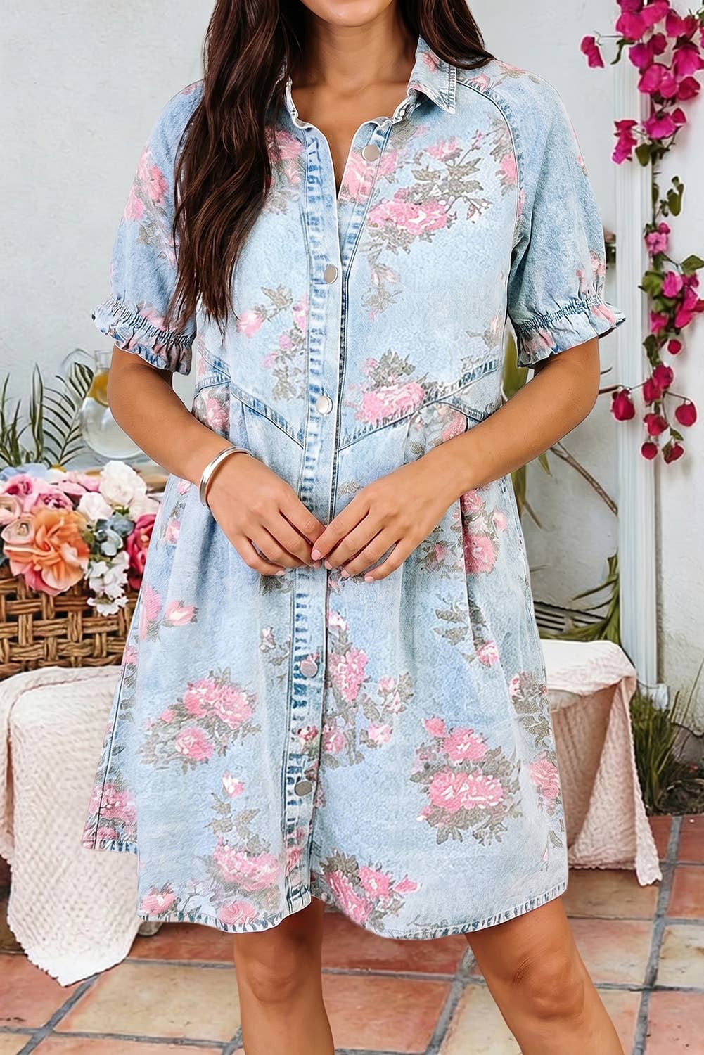Floral Print Denim Dress