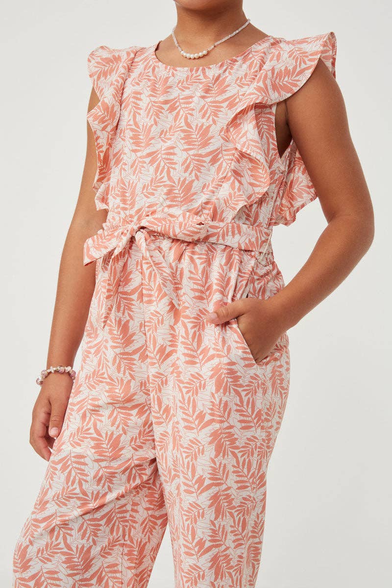 Botanical Print Ruffled Wideleg Jumpsuit