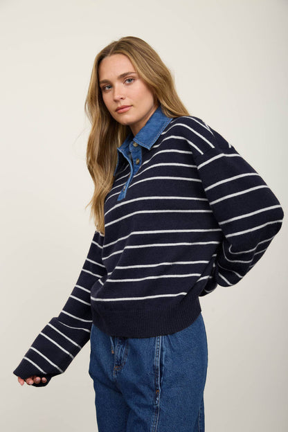 COLLAR STRIPED SWEATER