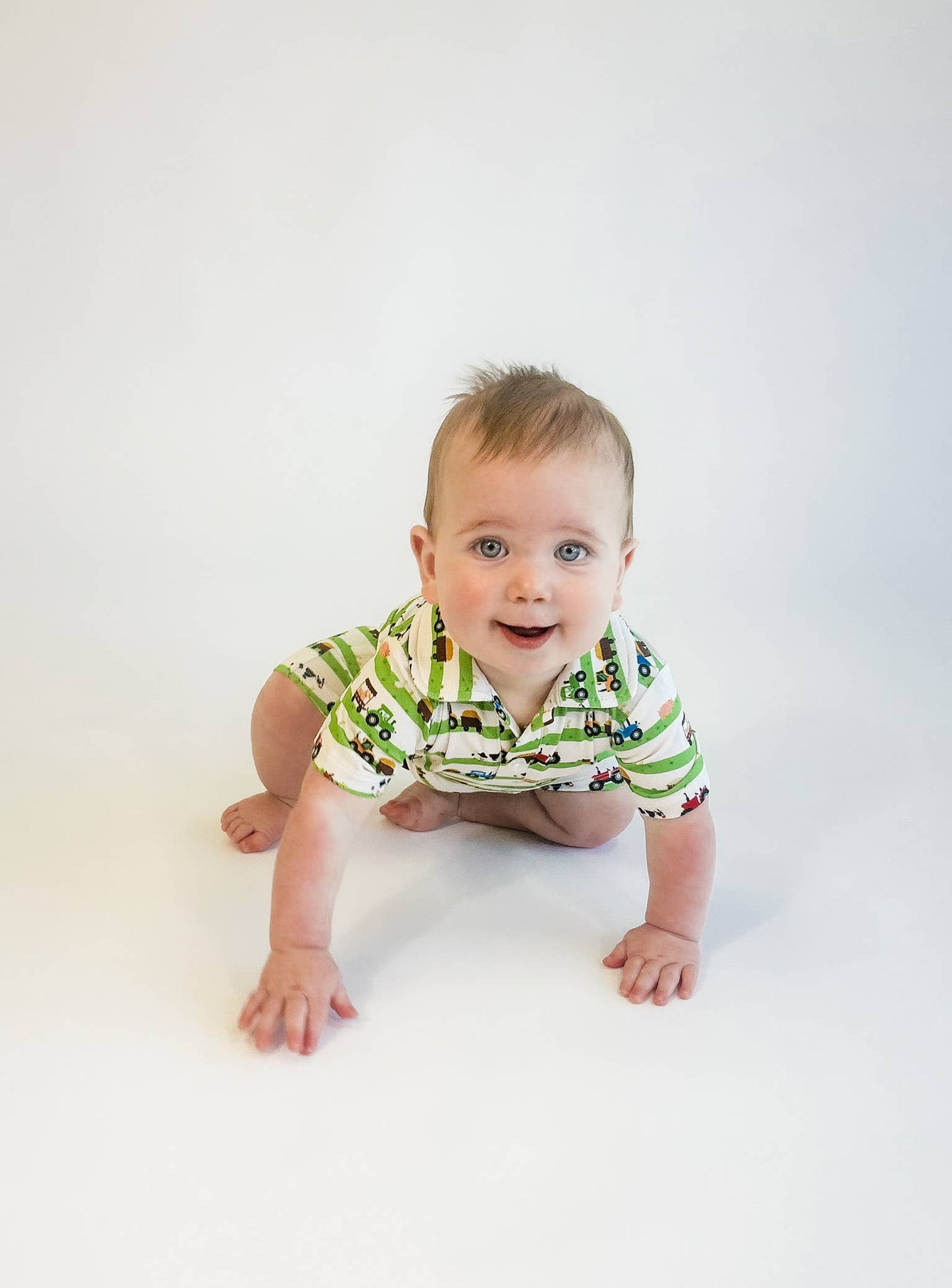 Farm Stripes - SS Polo Romper