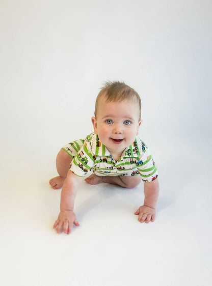 Farm Stripes - SS Polo Romper