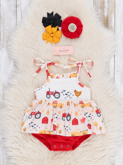 Farm Friends Smocked Ruffle Bubble Romper