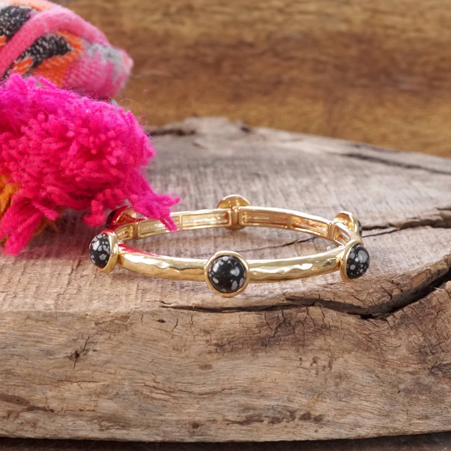 Jeweled Golden Bangle with stone dots