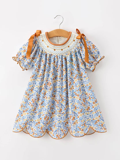Fall Floral Smocked Girls Dress