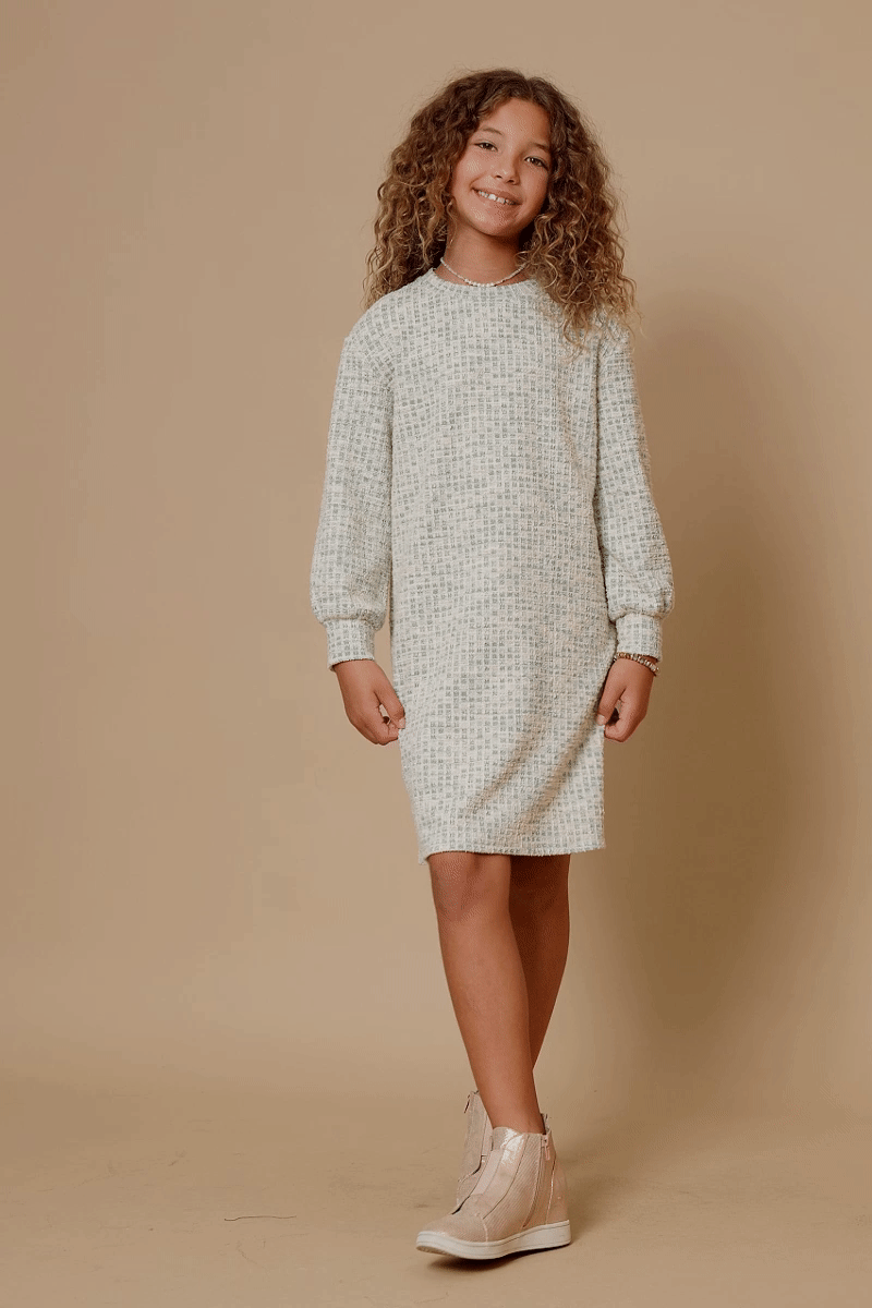 Girls Lurex Tweed Long Sleeve Shift Dress
