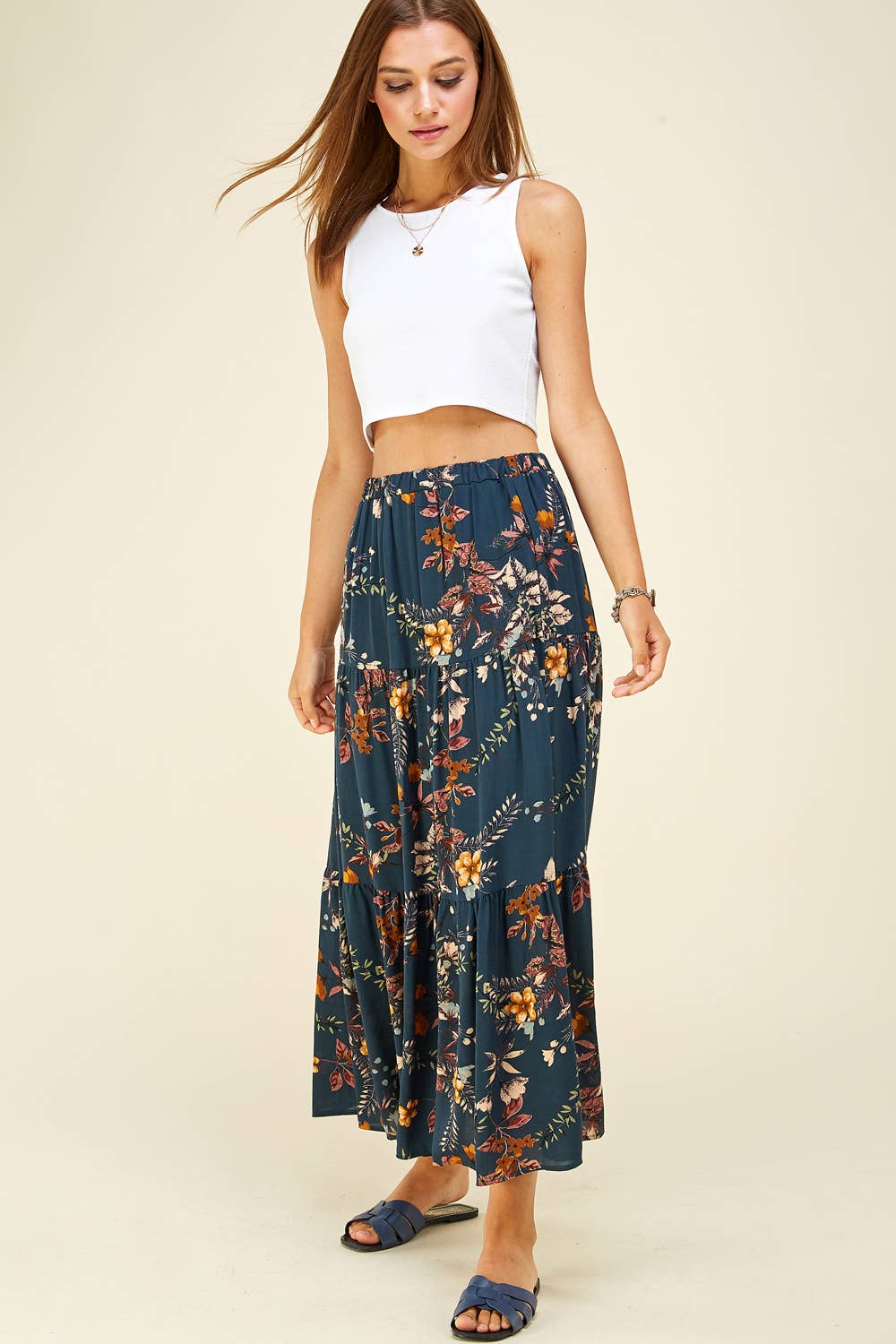 Navy Floral Maxi Skirt