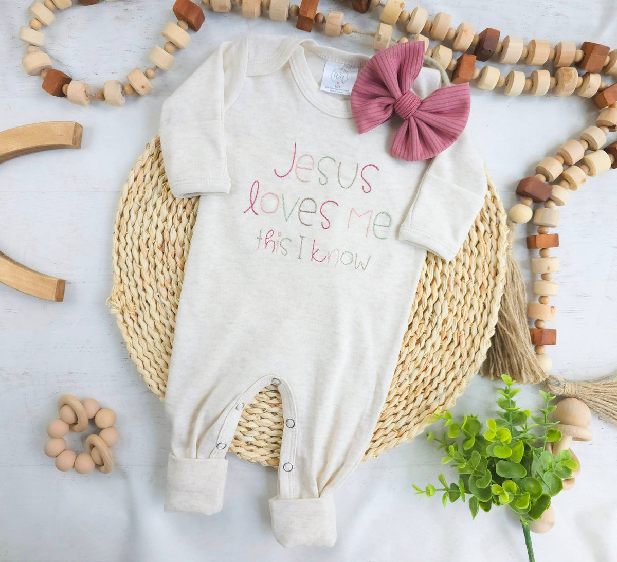 Jesus Loves Me Girl Stitch Romper